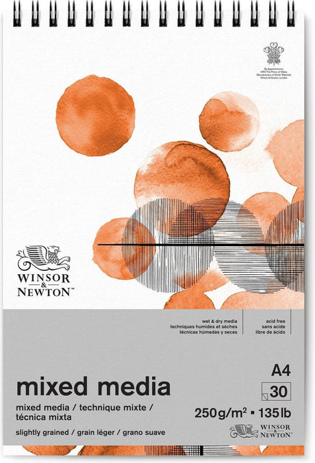 Winsor Newton 6694002 Mixed-Media-Block – 250 g m², 30 Blatt A4, Spiralbindung, für Ölfarbe, Acrylfarbe und Aquarell – Mixed-Media-Block