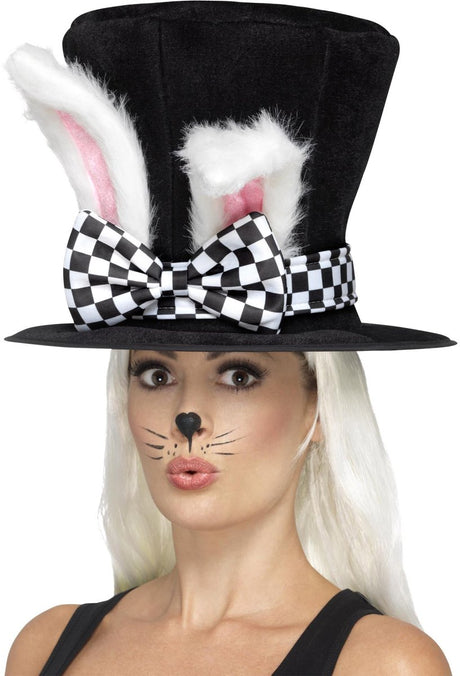 Smiffys - tea party march hare kostuum hoed - zwart wit one size