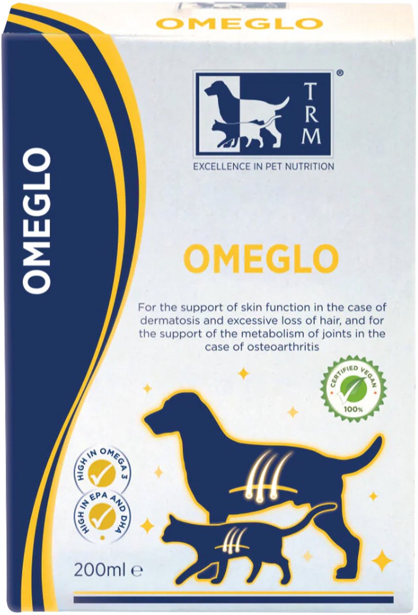 Trm kaltgepresstes Öl Omeglo 500 ml – Omega-3-Fettsäuren Hautfunktion – Ergänzungsfuttermittel für Hunde und Katzen