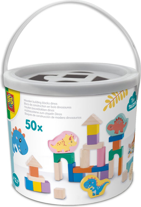 Sechs Holzbausteine ​​Dinosaurier, 50 Stück.