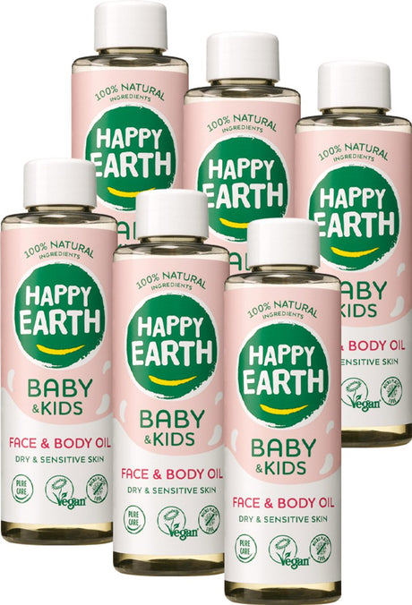 Happy earth gezicht en lichaam olie - baby kids - 100% natuurlijk - babyhuidverzorging - geschikt vanaf geboorte – 6 x 150 ml