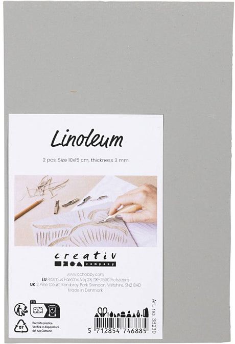 Creativ Company Linoleum, Größe 10x15 cm, Stärke 3 mm, grau, 2 Stück 1 Karton