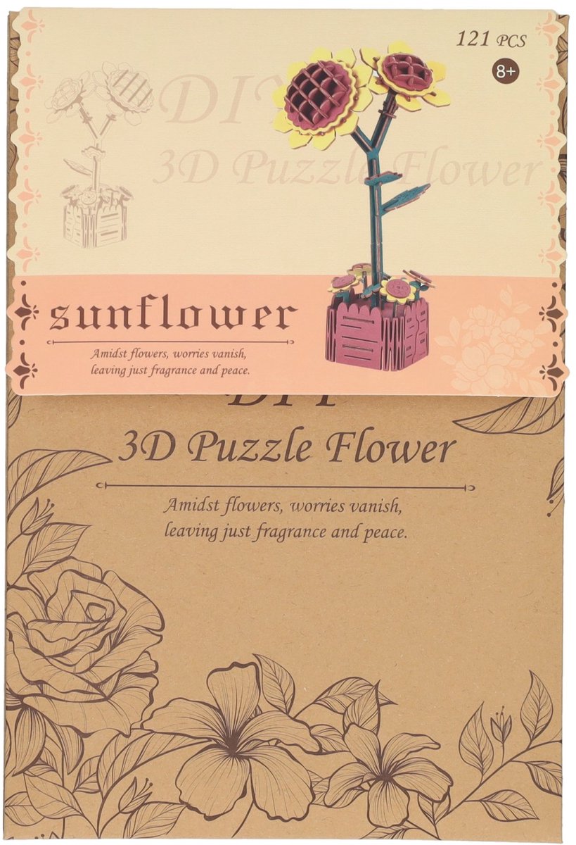 3D-Bausatz Sonnenblumen aus Holz - 121 Teile.