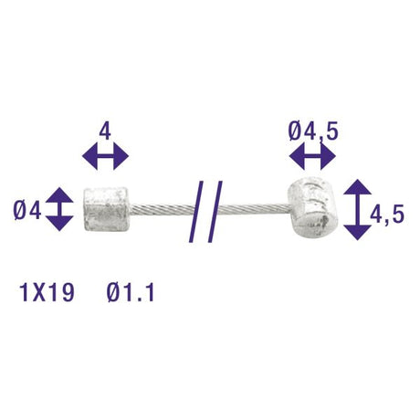 Schalten Sie das innere Kabel ELDEN 2250 mm verzinkt Ø1.1mm Shimano Huret N-Nipple und T-Nippel (auf der Karte)