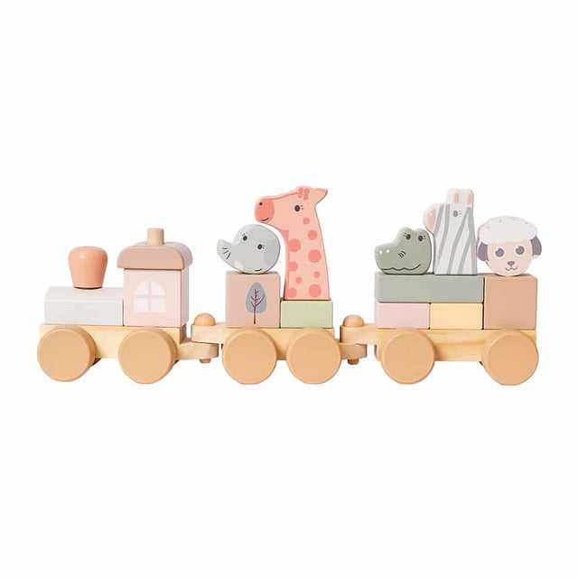 Speelgoed top houten wilde dieren trein pastelkleuren