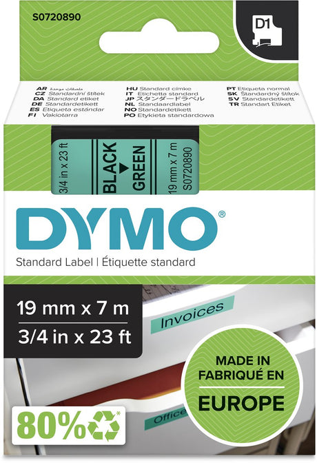 Dymo Etikettenband D1 Standard 19 mm x 7 m schwarz auf grün