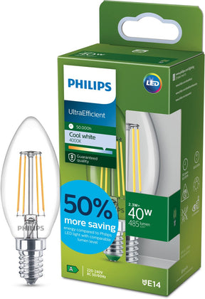 Philips led philips ultra efficient led - kogellamp - mat - 40w - e14 fitting - warmwit licht - energielabel a