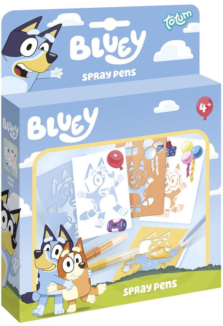 Totum bluey spraypens knutselset - 3 blaaspennen- 3 sjablonen en stickers - speelgoed knutselen vanaf 4 jaar jongens meisjes junior