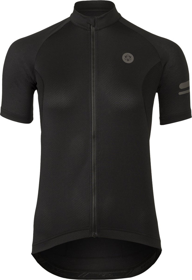 Agu core fietsshirt dames korte mouwen - zwart - drie achterzakken - ykk-rits over de hele lengte - sneldrogend interlock