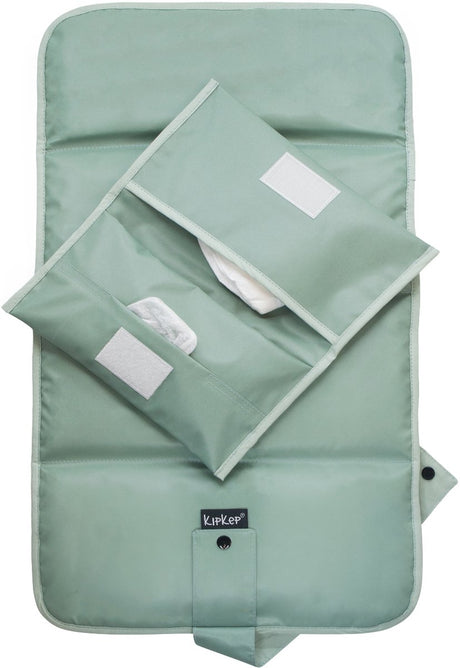 Kipkep napper verzorgingset baby- wasbaar verschoonmatje en luier-etui - waterproof - pale green, groen - duurzaam