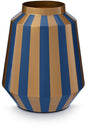 Pip studio vaas stripes - bloemenvaas van metaal - blauw goud - 24x29cm
