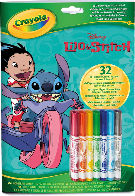 Crayola – Malbuch – Disney Lilo und Stitch – 32 Seiten zum Ausmalen und 7 waschbare Mini-Filzstifte