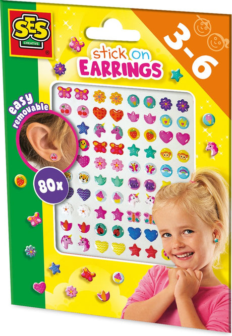 Ses creative - Sticker-Ohrringe - 80 Ohrhänger zum Aufkleben mit fröhlichen Figuren - sicher und leicht zu entfernen - Spielzeug ab 3 Jahren