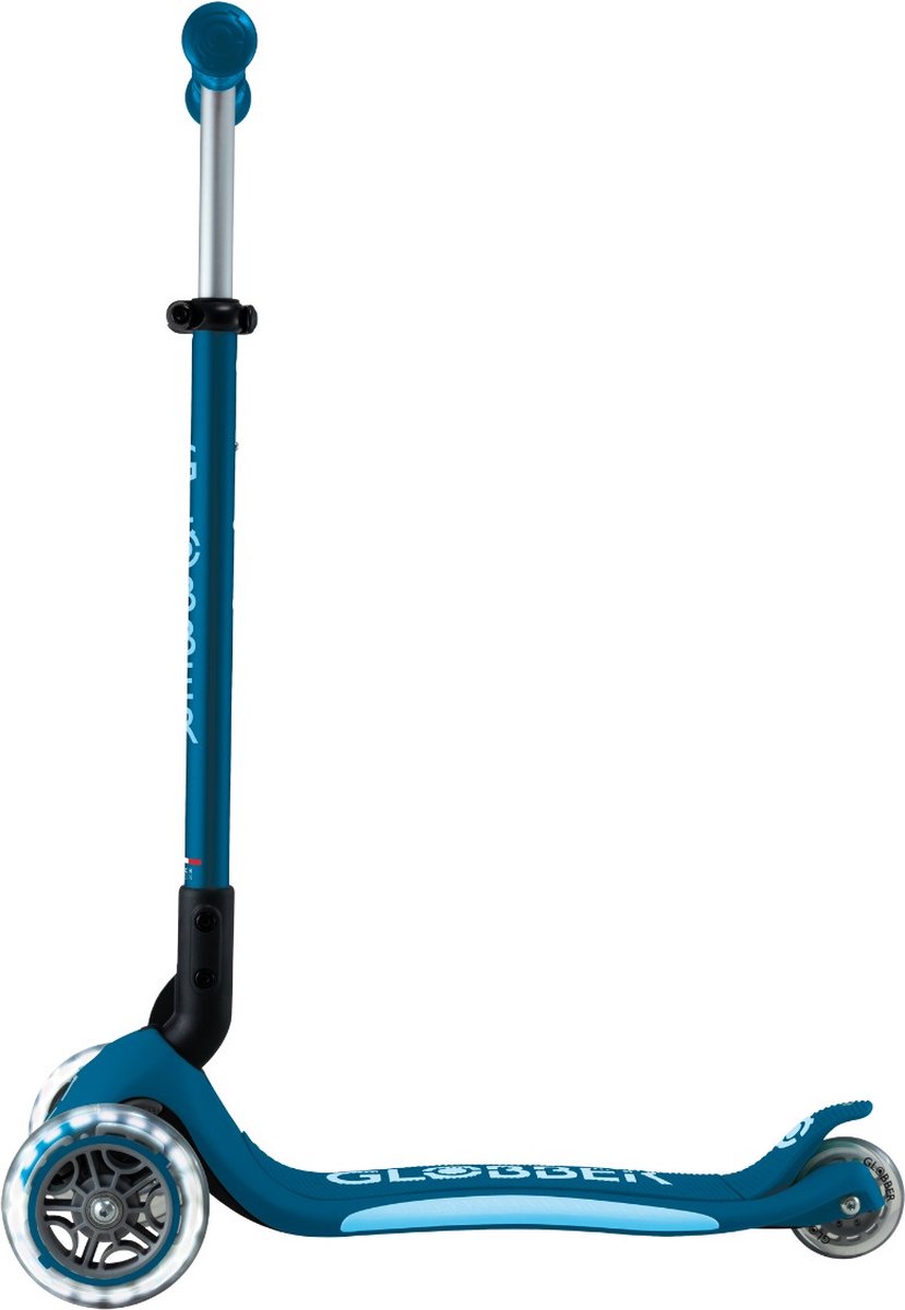 Globber 3-Rad-Roller – Primo faltbar plus Lichter Petrolblau – Blau – leuchtende Räder – faltbar – höhenverstellbar – von 3 bis 9 Jahren
