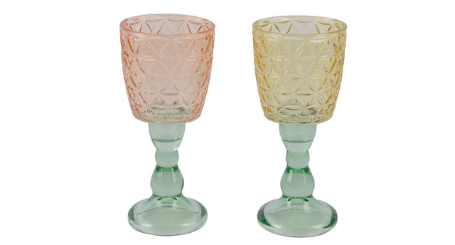 Theelichthouder glas 2col ass dia7.6cm x h.16cm