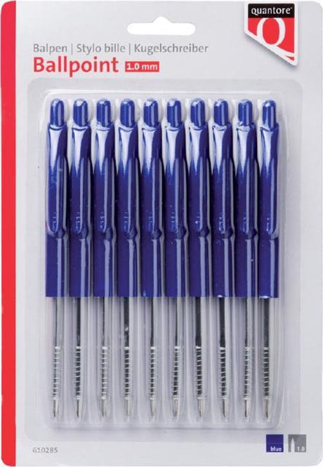 Quantore Kugelschreiber Druckknopf blau - Blister 10 Stück