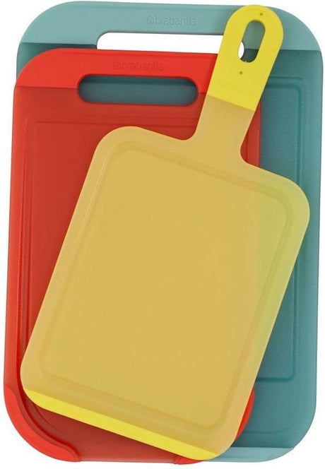 Brabantia Tasty Colours Kunststoff-Schneidebretter – Schneidebrett-Set 3-teilig – Gelb-Rot-Minze