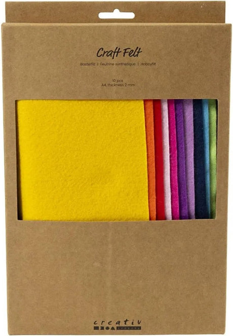 Creativ Company Hobbyfilz, A4, Blatt 210x297 mm, Stärke 2 mm, bunt, 10 Stück 1 Karton