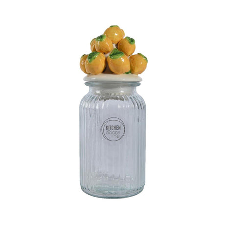 Decoris Zitronen-Vorratsglas aus Glas und Steingut, Durchmesser 11 x 27 cm