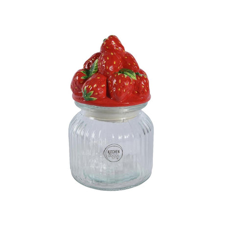 Decoris Vorratsdose Erdbeere aus Glas, Steingut, Durchmesser 11 x 19 cm