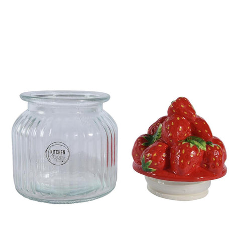 Decoris Vorratsdose Erdbeere aus Glas, Steingut, Durchmesser 11 x 19 cm