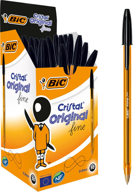 Bic Kugelschreiber Cristal Fine 0,3–0,5 mm, schwarze, luftdurchlässige Kappe