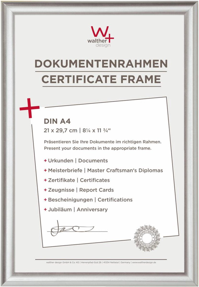 Walther trendstyle - Kunststoffrahmen - Fotogröße 21x29,7 cm (Din A4) - Silber