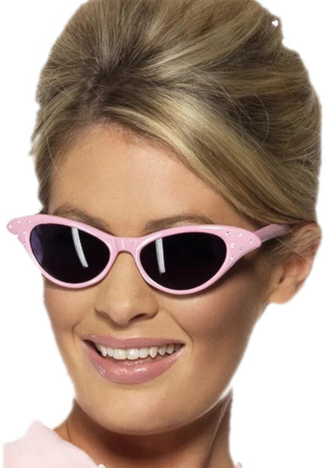 Smiffys Rock'n'Roll-Sonnenbrille für Damen in Pink – rosafarbene Damenbrille mit Strasssteinen
