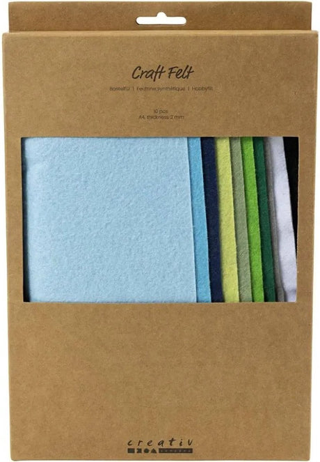 Creativ Company Hobbyfilz, A4, Blatt 210x297 mm, Stärke 2 mm, blaugrüne Harmonie, 10 Stück 1 Karton