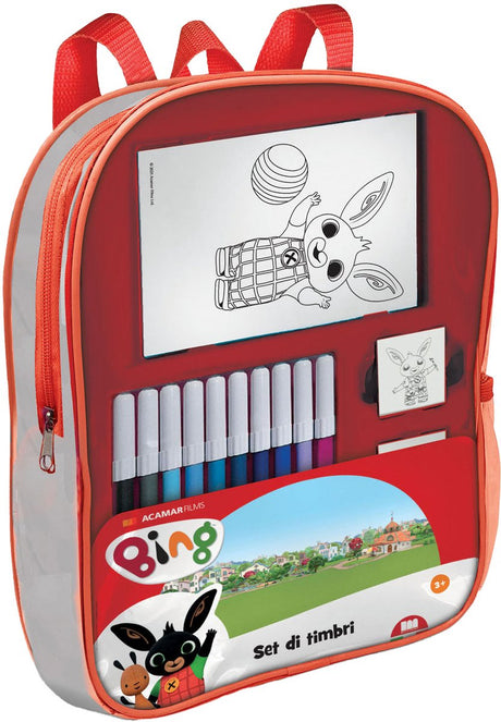 Multiprint -Bing -Rucksack mit Briefmarken und Filzstiften