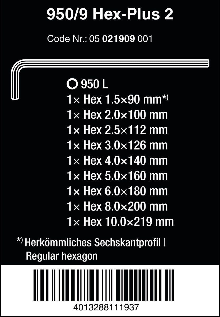 Wera 05021909001 9-delige inbussleutelset - 1,5-10mm