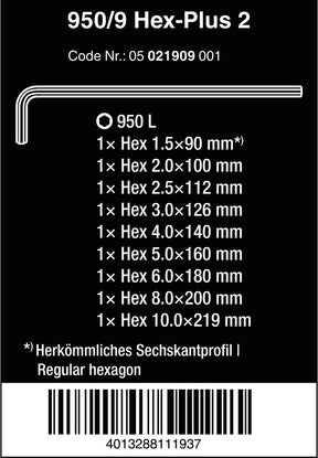 Wera 05021909001 9-delige inbussleutelset - 1,5-10mm