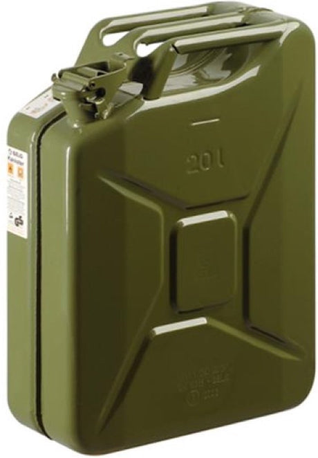 Eda-Metallkanister, Armeegrün, für Kraftstoff, 20 Liter, L35 x B17 x H47 cm – geeignet für Kraftstoff – Benzin, Diesel