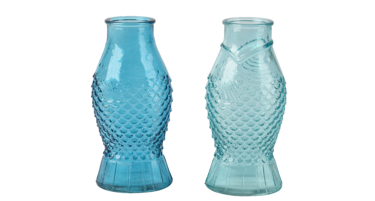 Vaas glas vis 2 kleur assortie d8,3 h18cm