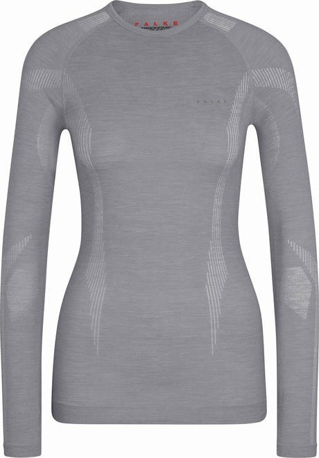 Falke Wool-Tech Longsleeve schnelltrocknendes Woll-Funktions-Langarmshirt Damen Grau - Größe S