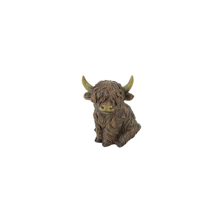 Country field countryfield beeld schotse hooglander zittend walker bruin polystone 8,5x6,5x10,5cm