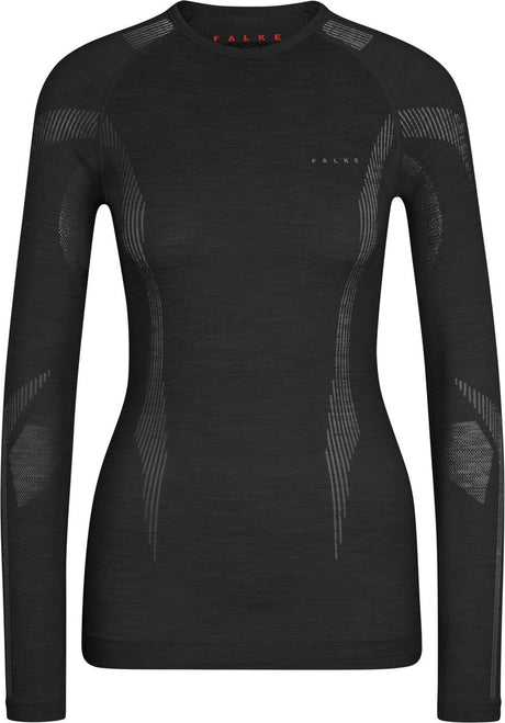 Falke Wool-Tech Longsleeve schnelltrocknendes Woll-Funktions-Langarmshirt für Damen Schwarz - Größe M