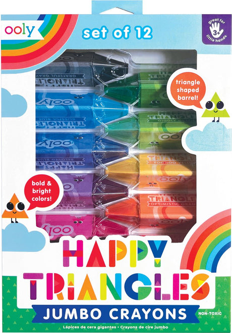 Ooly - happy triangles - 12 driehoekvormige jumbokrijtjes - tegen wegrollen