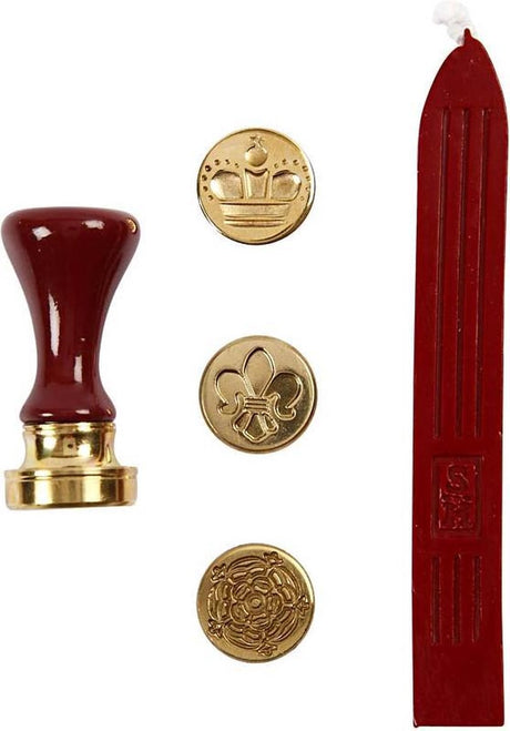 Creativ Company Siegelset - Siegellack - D: 18 mm - Krone, Blume, französische Lilie
