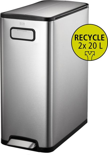 Eko - ecofly Treteimer 20+20 Liter - Edelstahl Kunststoff - Edelstahl matt - Abfalleimer