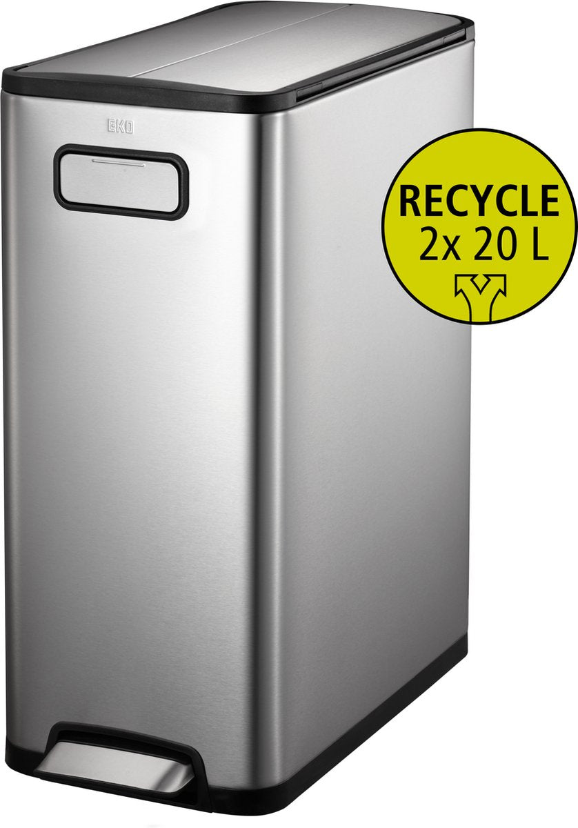 Eko - ecofly pedaalemmer 20+20 liter - stainless steel plastic - mat rvs - prullenbak