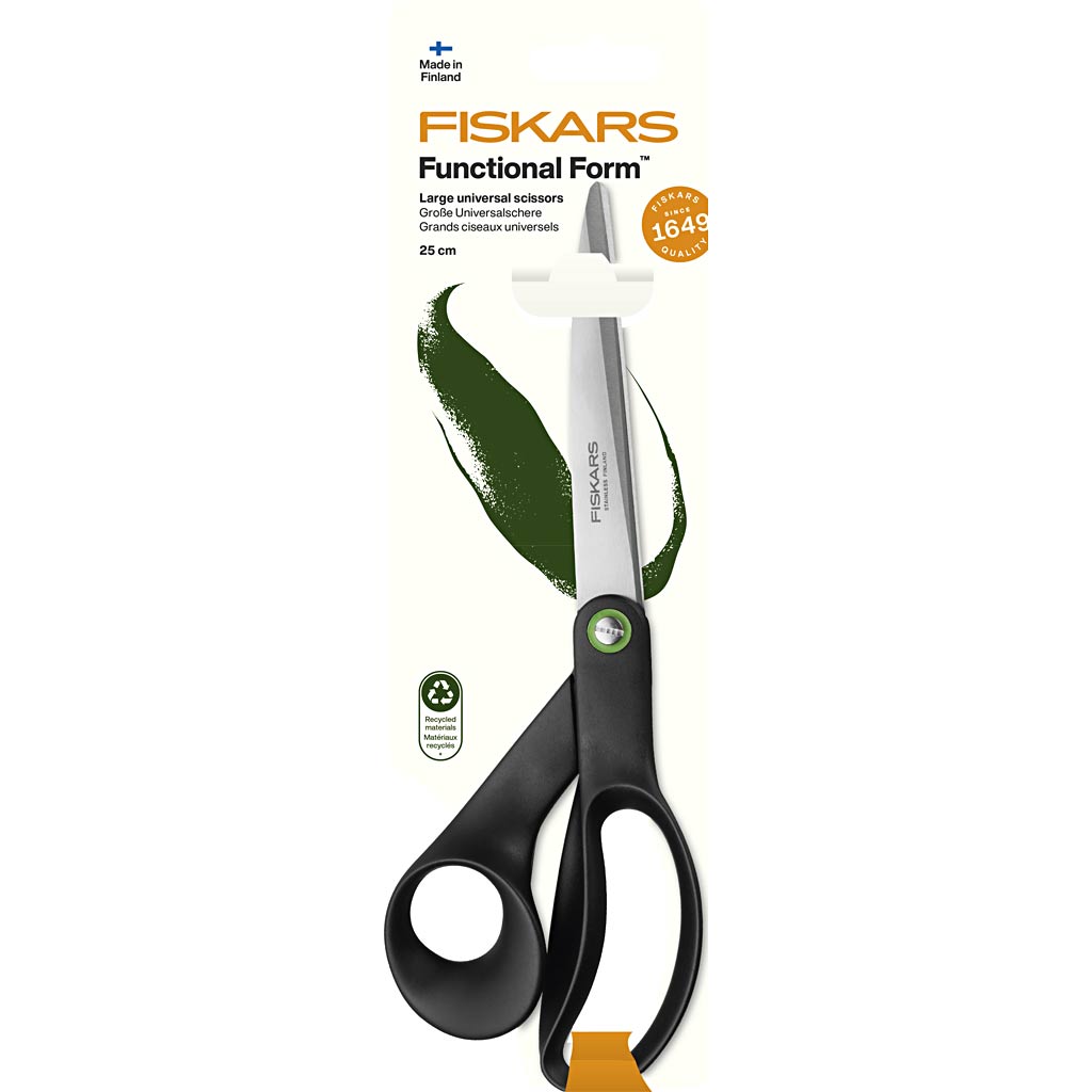 Fiskars Büro-Bastelschere – Universalschere – gerader Schnitt – große Schere – 25 cm – schwarz, Edelstahl