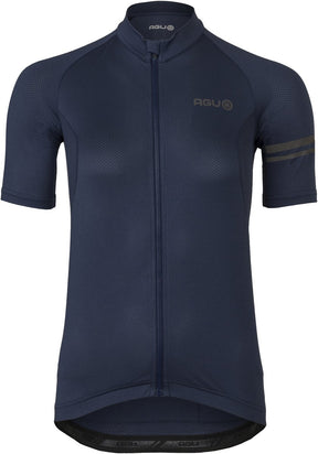 Agu core fietsshirt dames korte mouwen - deep blue - drie achterzakken - ykk-rits over de hele lengte - sneldrogend interlock