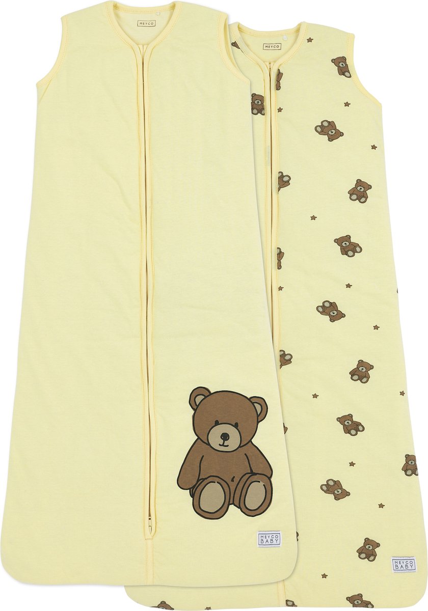 Meyco Babyschlafsack Winter Teddybär – 2er-Pack – zartes Gelb – 90 cm – Winterschlafsack