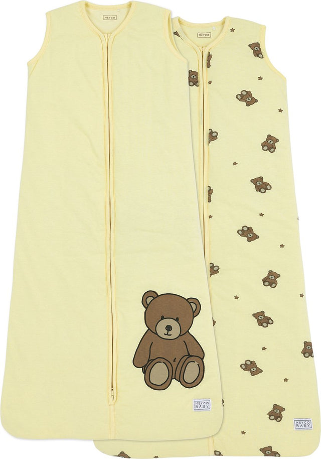 Meyco Babyschlafsack Winter Teddybär – 2er-Pack – zartes Gelb – 90 cm – Winterschlafsack