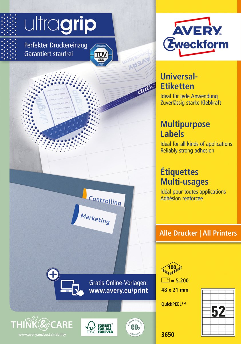 Avery 3650 Universal-Etikett der Markenhausmarke Avery ohne Marke, 48 x 21 mm