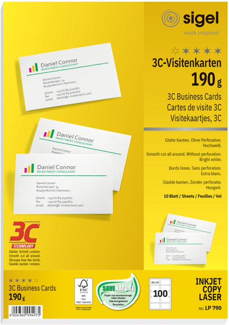 Sigel Visitenkarten A4 190 g m² mattweiß 10 Blatt