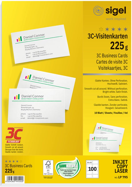 Visitenkarten Sigel LP795 A4 225 g m² mattweiß 10 Blatt