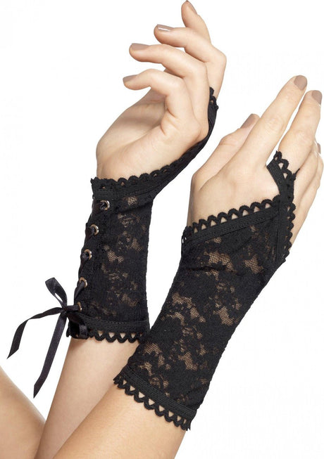 Smiffys - lace kostuum handschoenen - zwart
