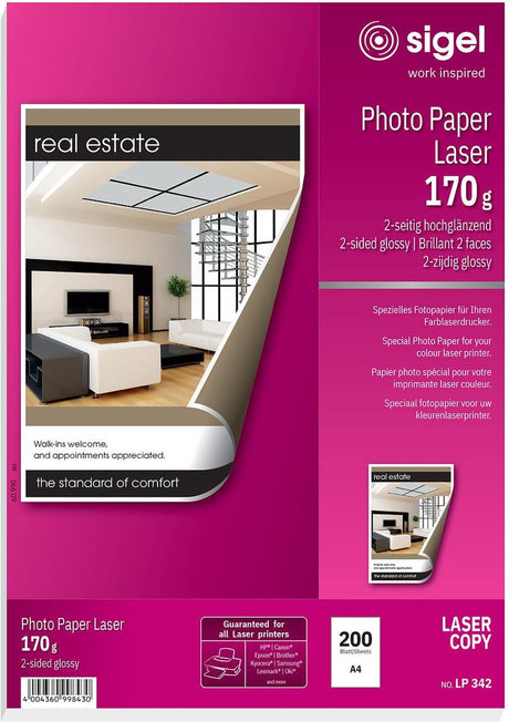 Sigel Fotopapier A4 hochweiß glänzend 170 Gramm 200 Blatt Laserdrucker